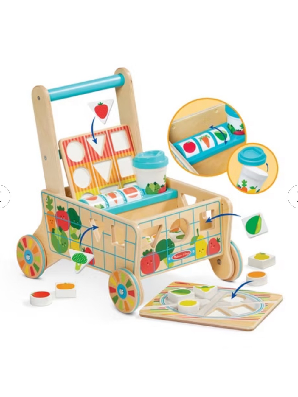 Wooden push cart
Melissa & Doug Wooden Shopping Cart with Teal Handle